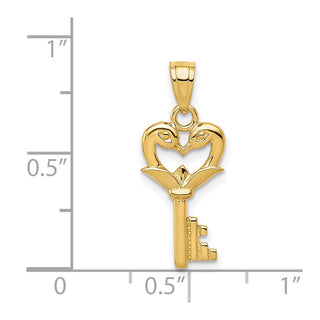 14k Yellow Gold Polished Swans Heart Key Charm