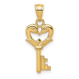 14k Yellow Gold Polished Swans Heart Key Pendant