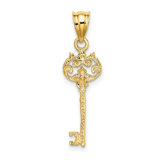 14k Yellow Gold Polished Filigree Key Pendant