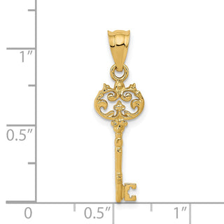 14k Yellow Gold Polished Filigree Key Pendant