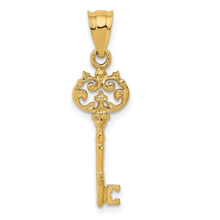 14k Yellow Gold Polished Filigree Key Pendant