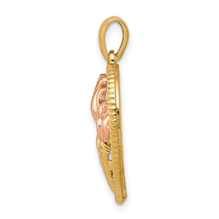 14k Yellow and Rose Gold Polished Roses Basketweave Heart Pendant