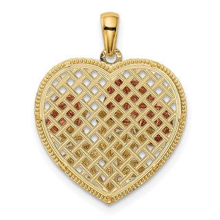 14k Yellow and Rose Gold Polished Roses Basketweave Heart Pendant