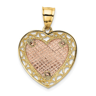 14k Yellow and Rose Gold Polished and Satin Heart Pendant