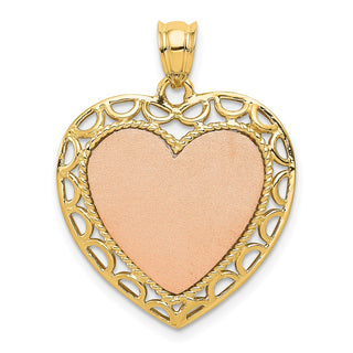 14k Yellow and Rose Gold Polished and Satin Heart Pendant