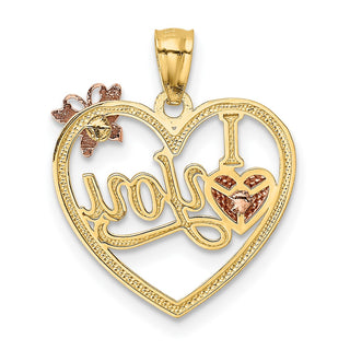 14k Yellow and Rose Gold Polished I Love You In Heart w/ Butterfly Pendant
