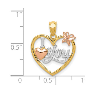 14k Yellow and Rose Gold Polished I Love You In Heart w/ Butterfly Pendant