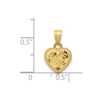 14k Yellow Gold Diamond-Cut Lattice Heart Pendant
