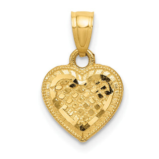14k Yellow Gold Diamond-Cut Lattice Heart Pendant