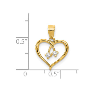 14k Yellow Gold 2-CZ Cut-Out Heart Pendant