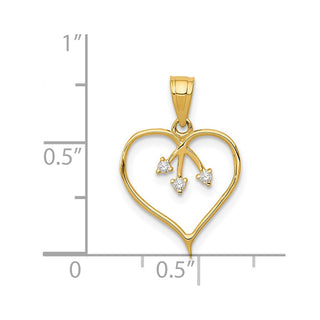 14k Yellow Gold 3-CZ Cut-Out Heart Pendant