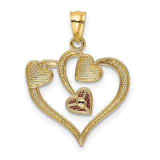 14k Yellow and Rose Gold with Rhodium Polished Hearts Pendant K5865