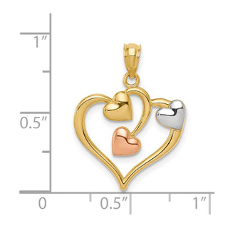 14k Yellow and Rose Gold with Rhodium Polished Hearts Pendant K5865