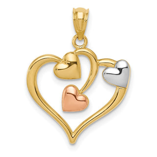 14k Yellow and Rose Gold with Rhodium Polished Hearts Pendant K5865