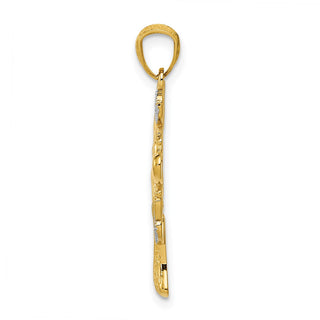 14k Yellow Gold And Rhodium Polished Hearts Tree Pendant