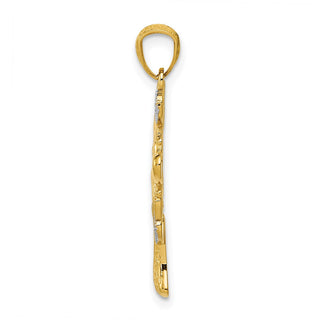 14k Yellow Gold And Rhodium Polished Hearts Tree Pendant