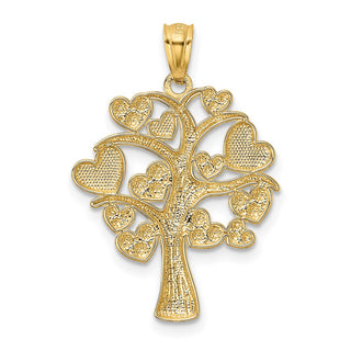 14k Yellow Gold And Rhodium Polished Hearts Tree Pendant
