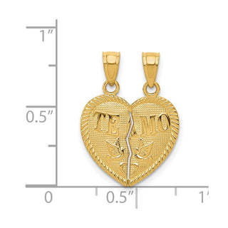 14k Yellow Gold Break Apart Diamond-Cut Te Amo Heart Pendant
