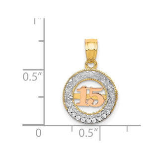 14k Two-Tone Gold W/White Rhodium CZ 15 Pendant