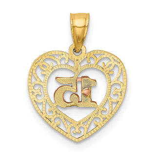 14k Yellow Gold Two-Tone Diamond-Cut 15 Pendant