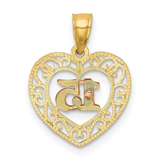 14k Yellow Gold Two-Tone Diamond-Cut 15 Pendant