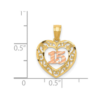 14k Yellow Gold Two-Tone Diamond-Cut 15 Pendant