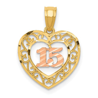 14k Yellow Gold Two-Tone Diamond-Cut 15 Pendant