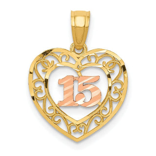 14k Yellow Gold Two-Tone Diamond-Cut 15 Pendant