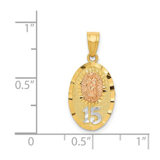14k Two-Tone Gold W/White Rhodium Diamond-Cut Lady Of Guadalupe 15 Pendant