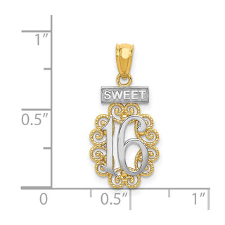 14k Yellow Gold and Rhodium Sweet 16 w/Filigree Pendant