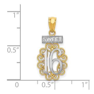 14k Yellow Gold and Rhodium Sweet 16 w/Filigree Pendant