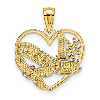 14k Yellow and Rose Gold w/Rhodium Diamond-cut #Mother in Heart w/Rose Pendant
