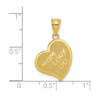 14k Yellow Gold Polished Mom I Love You/Cross Reversible Heart Pendant
