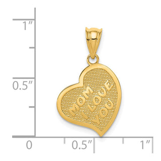 14k Yellow Gold Polished Mom I Love You/Cross Reversible Heart Pendant
