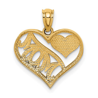 14k Yellow Gold Polished Mom and Heart In Heart Pendant