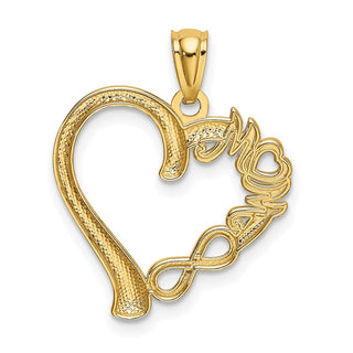 14k Yellow Gold Polished Mom In Heart w/Infinity Symbol Pendant