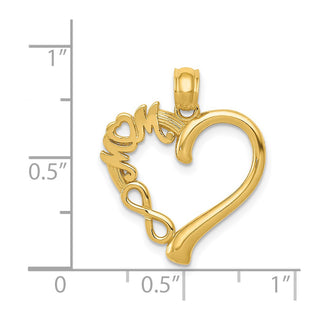 14k Yellow Gold Polished Mom In Heart w/Infinity Symbol Pendant