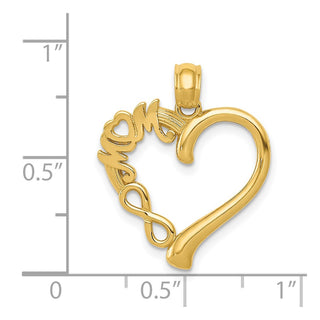 14k Yellow Gold Polished Mom In Heart w/Infinity Symbol Pendant