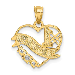 14k Yellow Gold And Rhodium CZ #1 Daughter Heart Pendant