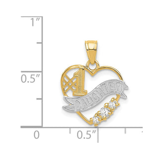 14k Yellow Gold And Rhodium CZ #1 Daughter Heart Pendant