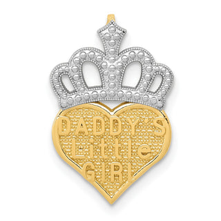 14k Yellow Gold and Rhodium Polished Daddys Little Girl Heart Slide