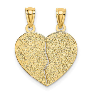 14k Yellow Gold Satin and Polished Daughter Mom Break Apart Heart Pendant