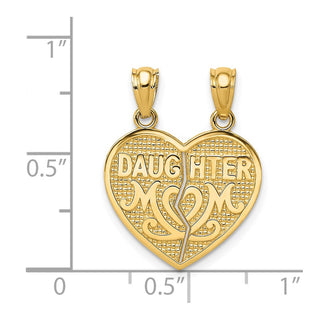 14k Yellow Gold Satin and Polished Daughter Mom Break Apart Heart Pendant