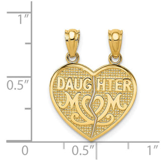 14k Yellow Gold Satin and Polished Daughter Mom Break Apart Heart Pendant
