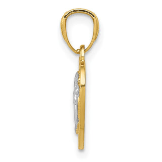 14k Yellow Gold And Rhodium Polished Guardian Angel In Heart Pendant