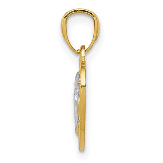 14k Yellow Gold And Rhodium Polished Guardian Angel In Heart Pendant