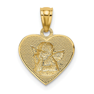 14k Yellow Gold And Rhodium Polished Guardian Angel In Heart Pendant