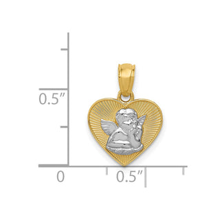 14k Yellow Gold And Rhodium Polished Guardian Angel In Heart Pendant