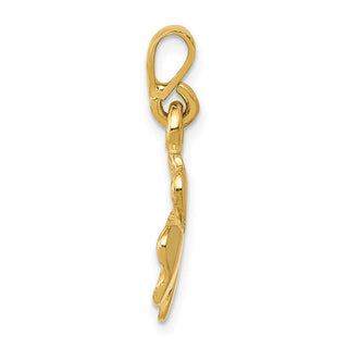 14k Yellow Gold Polished and Textured Four Leaf Clover Pendant