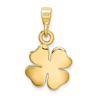 14k Yellow Gold Polished and Textured Four Leaf Clover Pendant